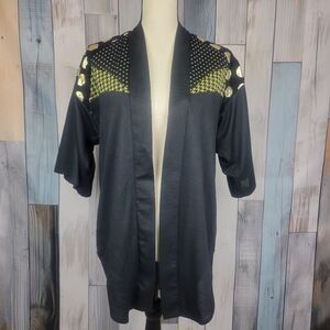 Vintage Vicky Vaughn Black Gold Geometric Open Front Cardigan Duster Shirt M L